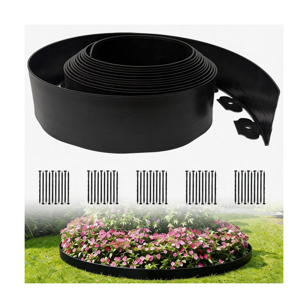 33FT Landscape Edging, 4 Inch Garden Edging Border with 50 Spikes, Flexible Lawn Edging for Trees, Landscape, Garden