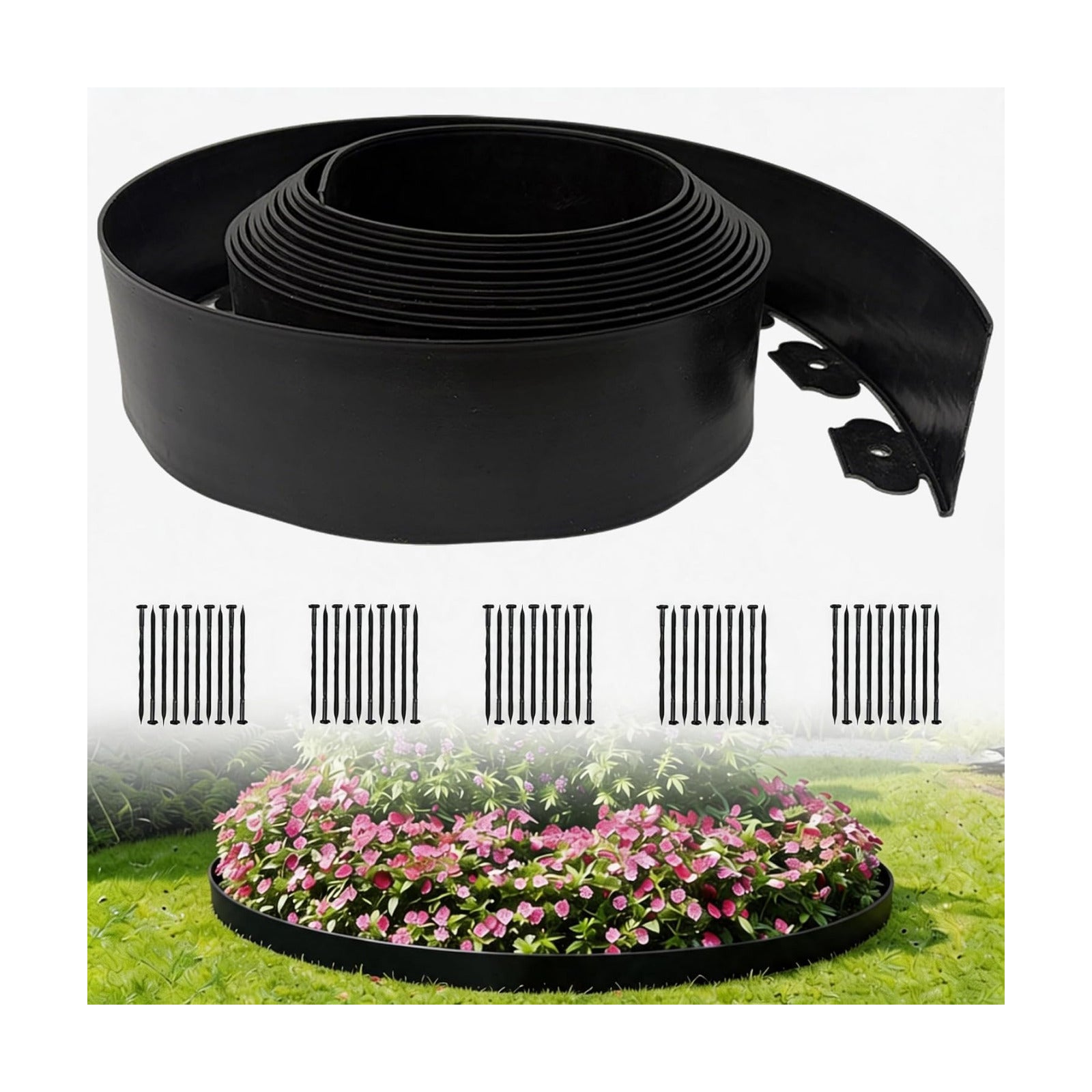 33FT Landscape Edging, 4 Inch Garden Edging Border with 50 Spikes, Flexible Lawn Edging for Trees, Landscape, Garden
