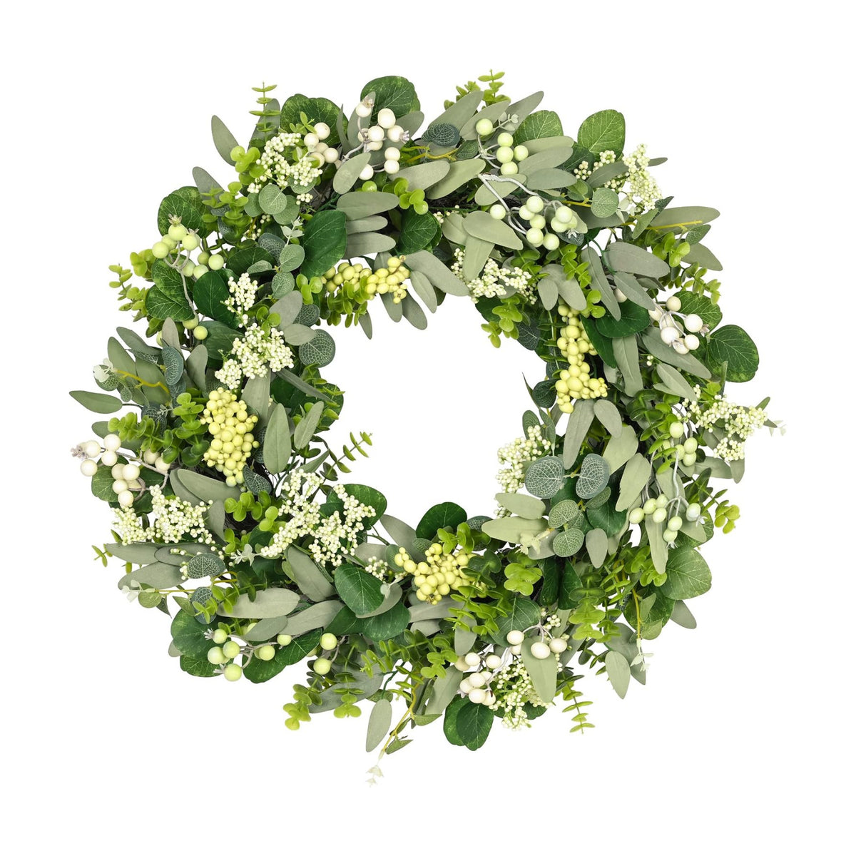 Vlorart 24-26 Inch Artificial Spring Summer Greenery Christmas Wreaths for Front Door Green Eucalyptus Leaf Wreath Decor Boxwood with Big Berries for Farmhouse Outside Year Round