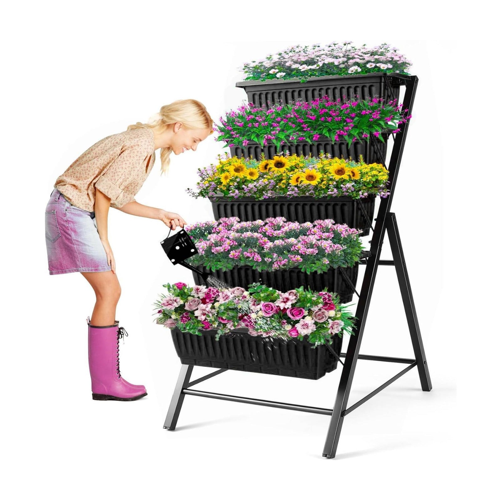 Homdox 3.74FT Vertical Garden Bed, 5 Tiers Vertical Raised Garden Planter, 23 * 26 * 45Inch Outdoor Garden Raised Bed