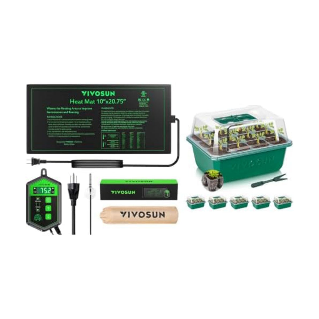 VIVOSUN 10"x20.75" Seedling Heat Mat and Digital Thermostat Combo, 6-Pack Seed Starter Trays, 72-Cell Seed Starter Kit
