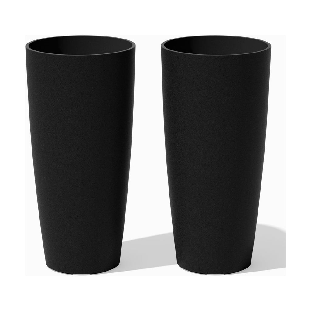 Veradek Mason Series Vega Planter - Tall Round Outdoor Planter with Shelf | Made From a Durable Plastic-Stone Composite