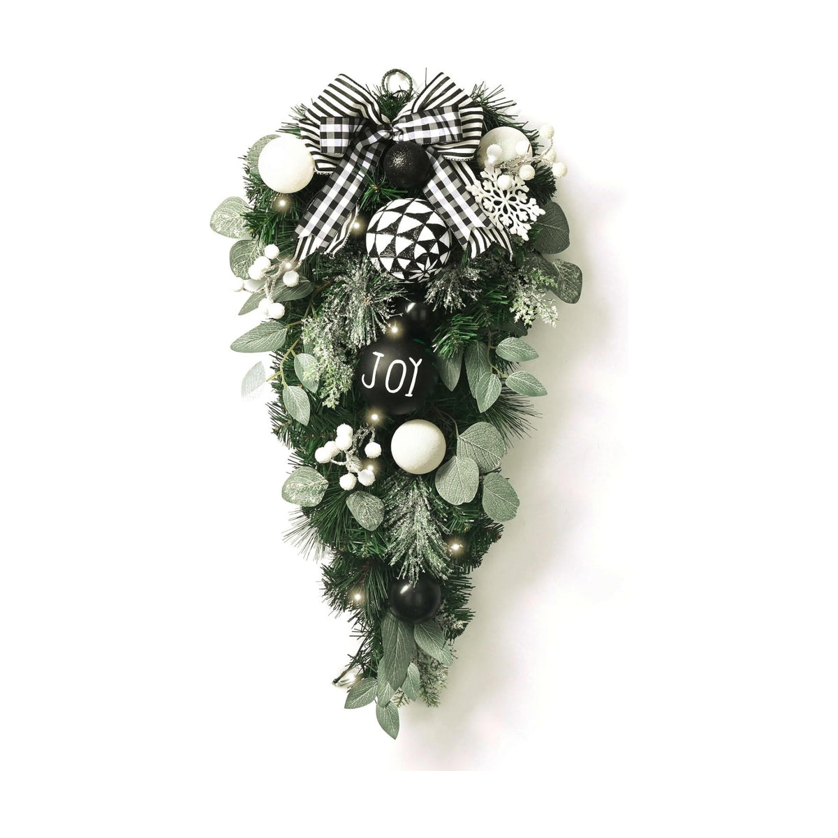 Valery Madelyn 24'' Christmas Teardrop Swag Outdoor Decoration Black White