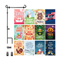 Double Sided Seasonal Garden Flags Set of 12-12x18 inch Yard Flags for Outside with Stand & Holder | Weather Resistant