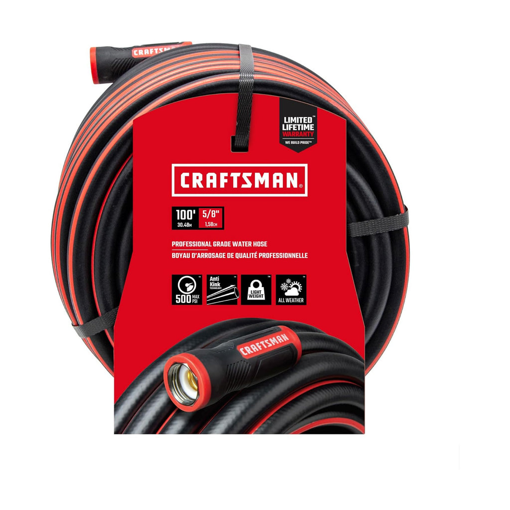 Craftsman Heavy Duty Professional Grade Black Garden Hose, 100 Feet x 5/8 Inch