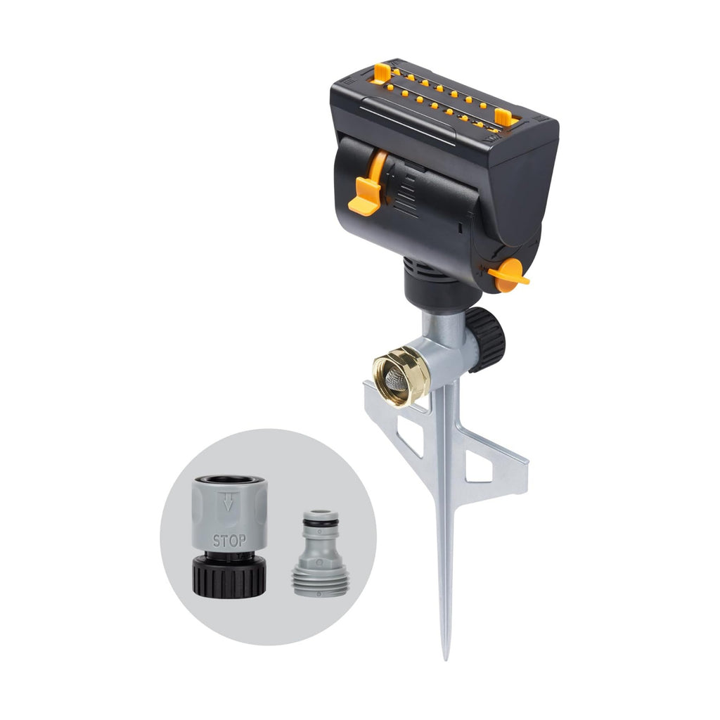 Melnor MiniMax Spike Sprinkler, 4000 Sq Ft: 360°, Flow, Width, Range Adjust