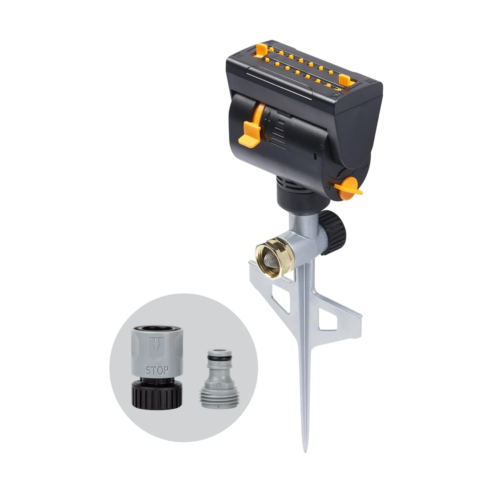 Melnor MiniMax Spike Sprinkler, 4000 Sq Ft: 360°, Flow, Width, Range Adjust