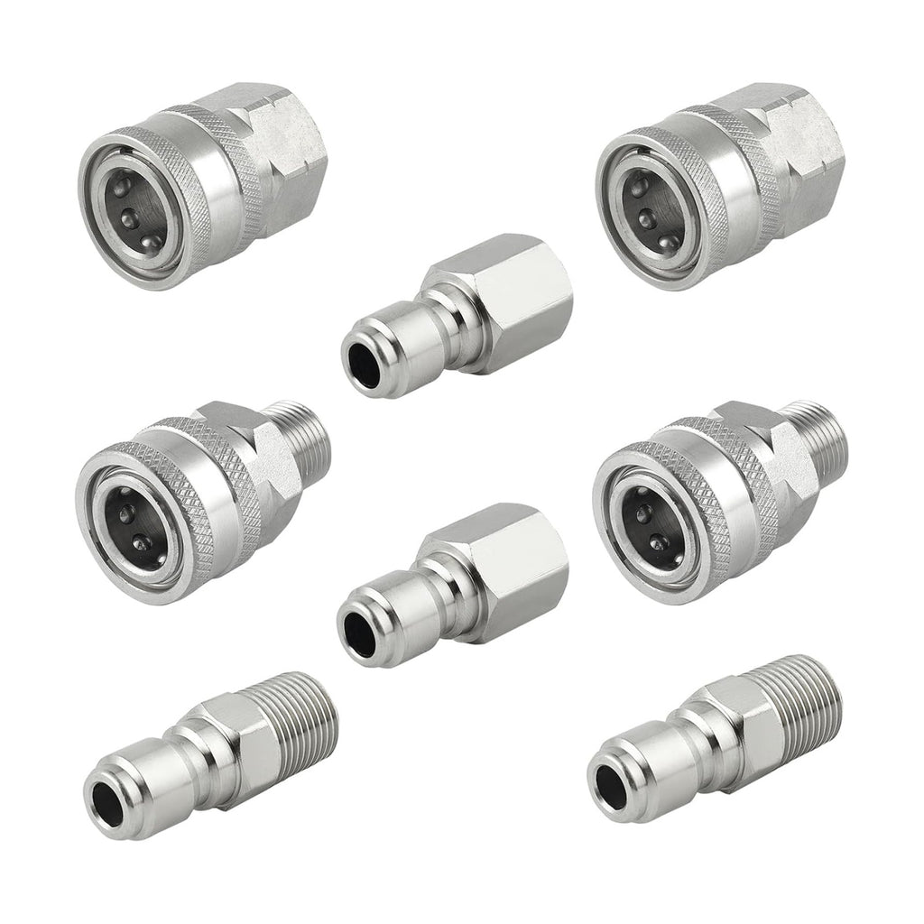 Pressure Washer Quick Connect 3/8 Inch, Stainless Steel, 8 Piece | Pressure Washer Fittings, Adapter Set, Female and