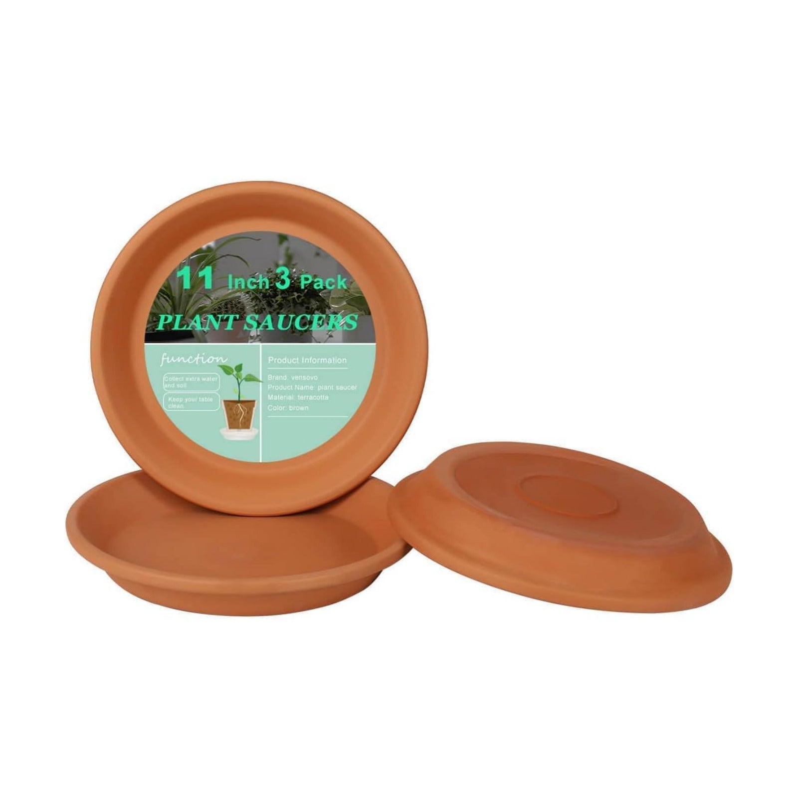 11 Inch Terracotta Plant Saucer Pots Tray - 3 Pcs Round Planter Saucers for Indoor & Outdoor Plants, Large Clay Trays