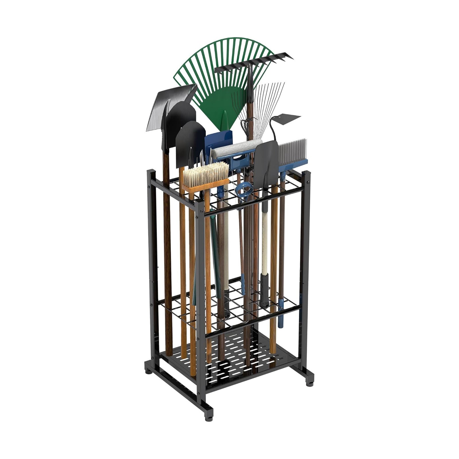 Garden Tool Organizer, Garage Tool Organizer & Garage Organization, Heavy Duty Steel Tool Storage Rack Holds 35 Rakes
