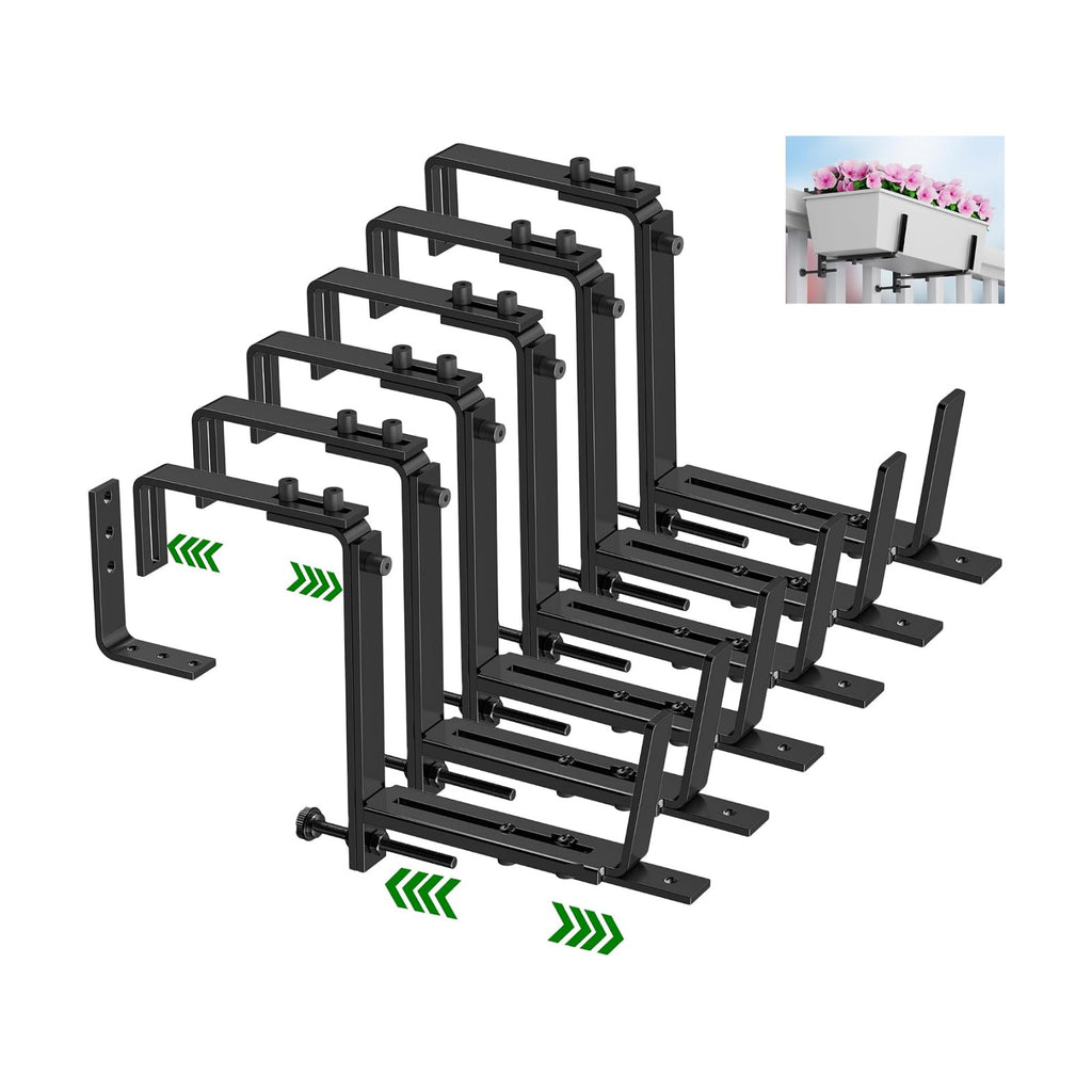 HFHOME 6PCS Adjustable Planter Box Brackets, Brackets for Window Boxes Planters Hanging Flower Box Holders, Wall Mount