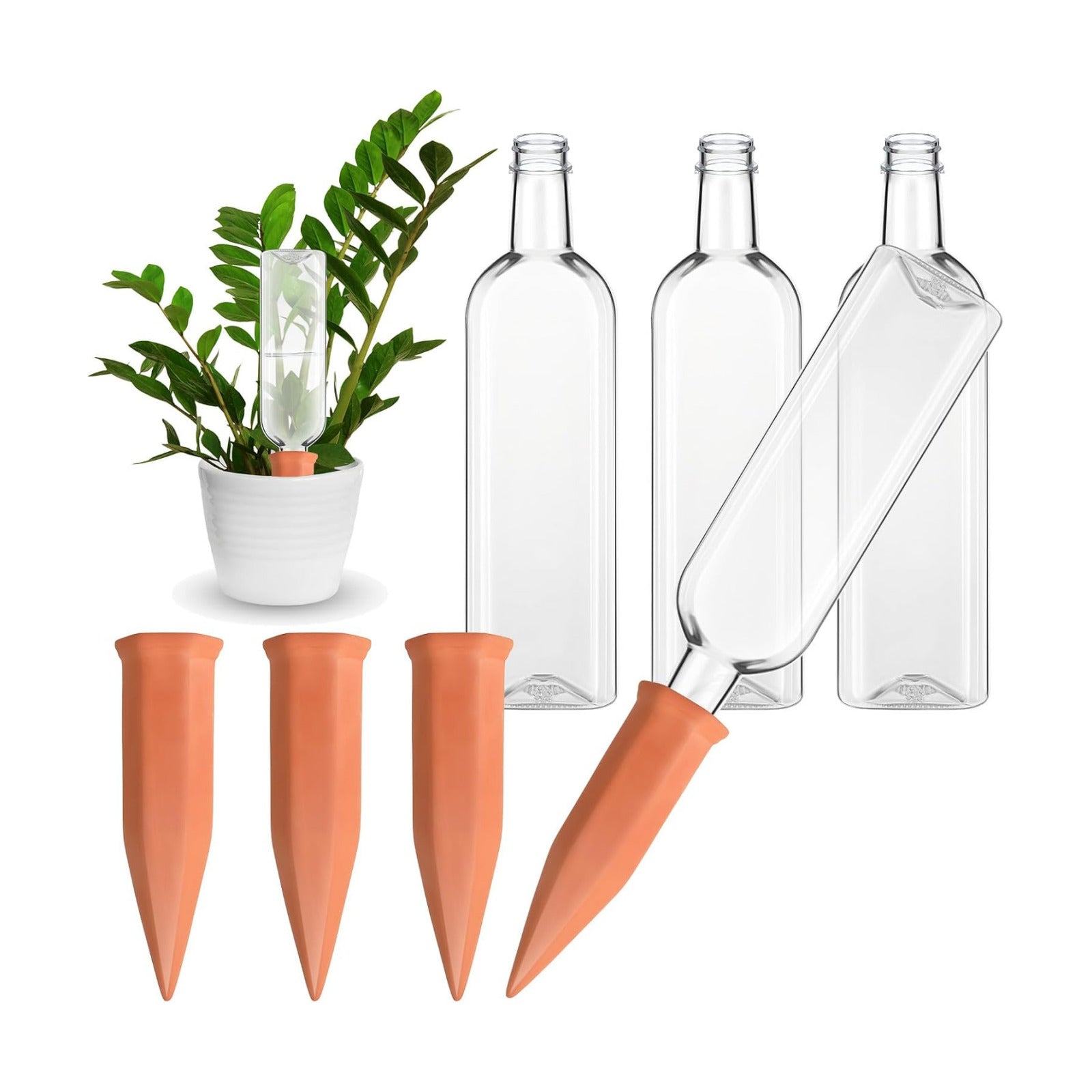 8 Pcs 34oz Plant Watering Devices Include Terracotta Self Watering Spikes with 1000ml Plastic Bottles Slow Release