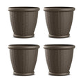 Suncast 4 Pack Wicker Planter w/ Drillable Drain Holes, Decorative Indoor/Outdoor Pot, 18in, Java