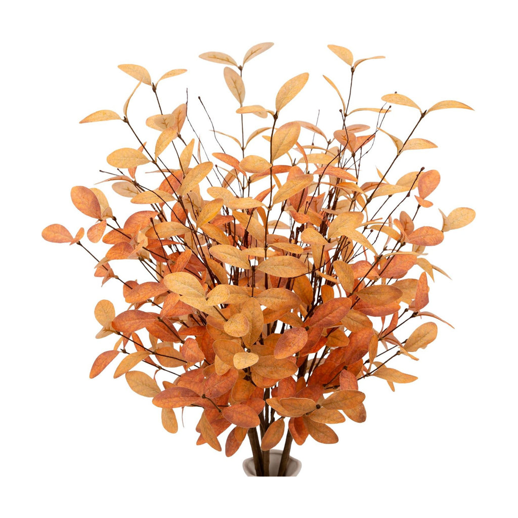 6 Pcs Eucalyptus Stems Aritificial Eucalyptus Leaves Stems Fall Decorations with Fall Leaves Autumn Decorations with Golden and Orange Leaves for Floral Arrangements and Home Decor