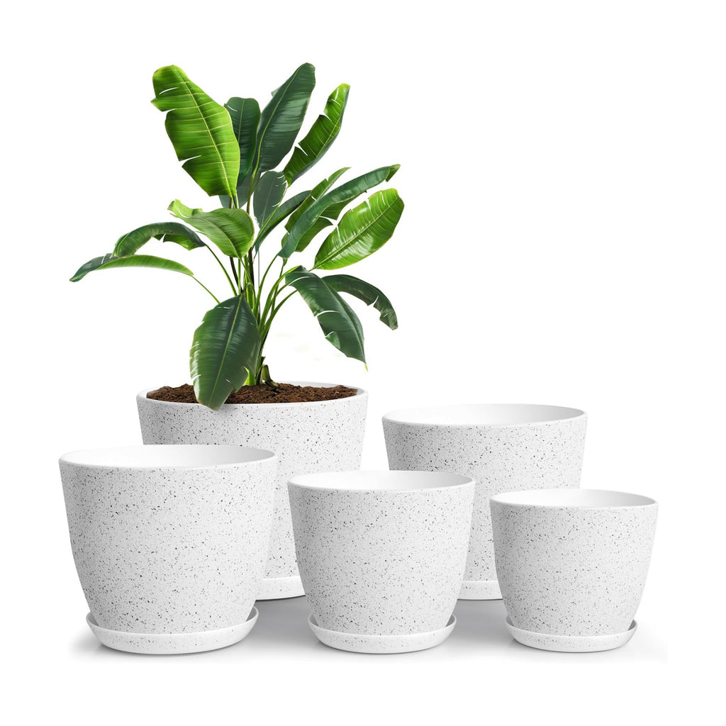 Plant Pots Indoor with Drainage 5 Pack Multi-Size Planters Set Spotty Grey