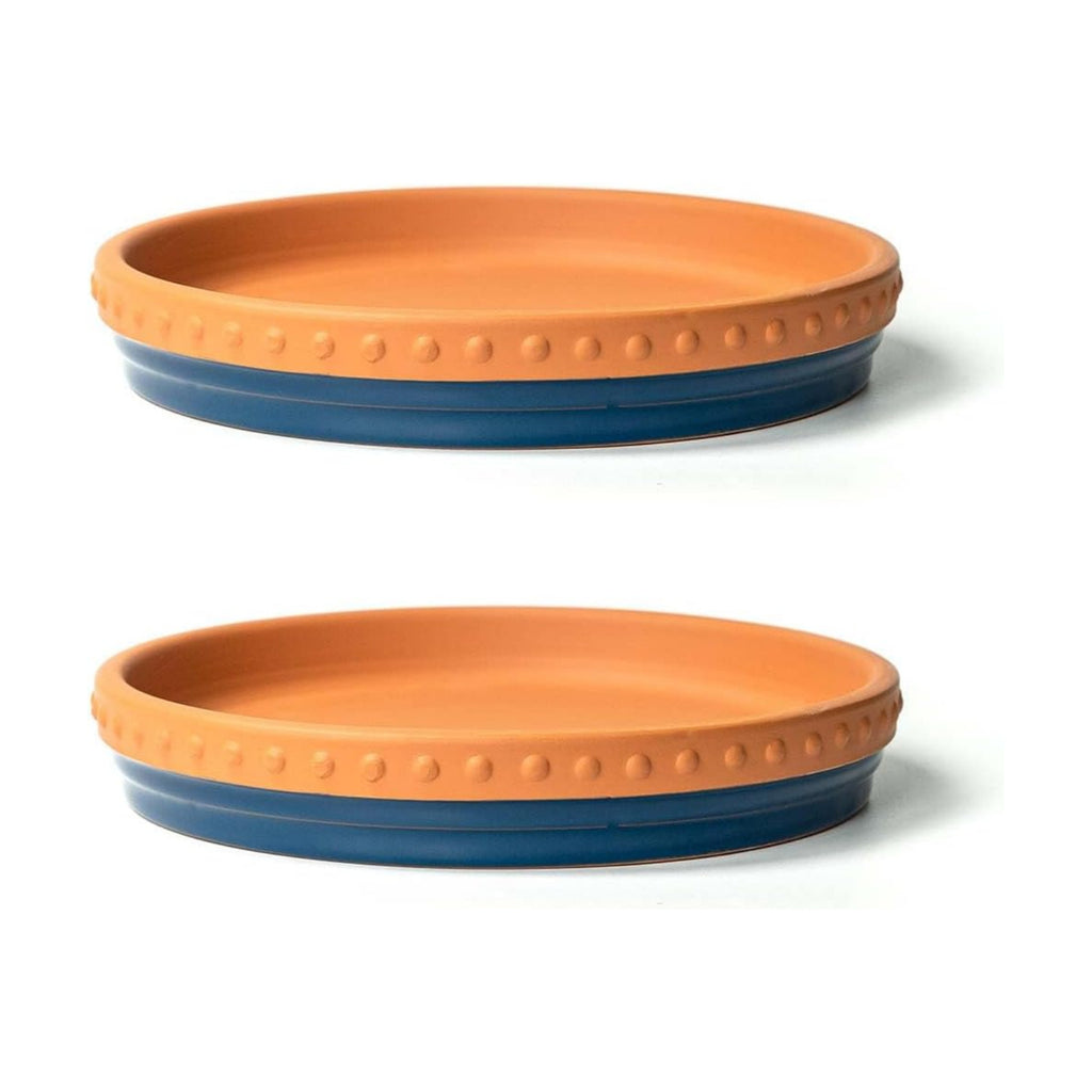 Plant Saucers, 8" Plant Trays to Catch Water, 2 Pcs, Premium Terracotta | Glazed navy blue and terracotta ceramic