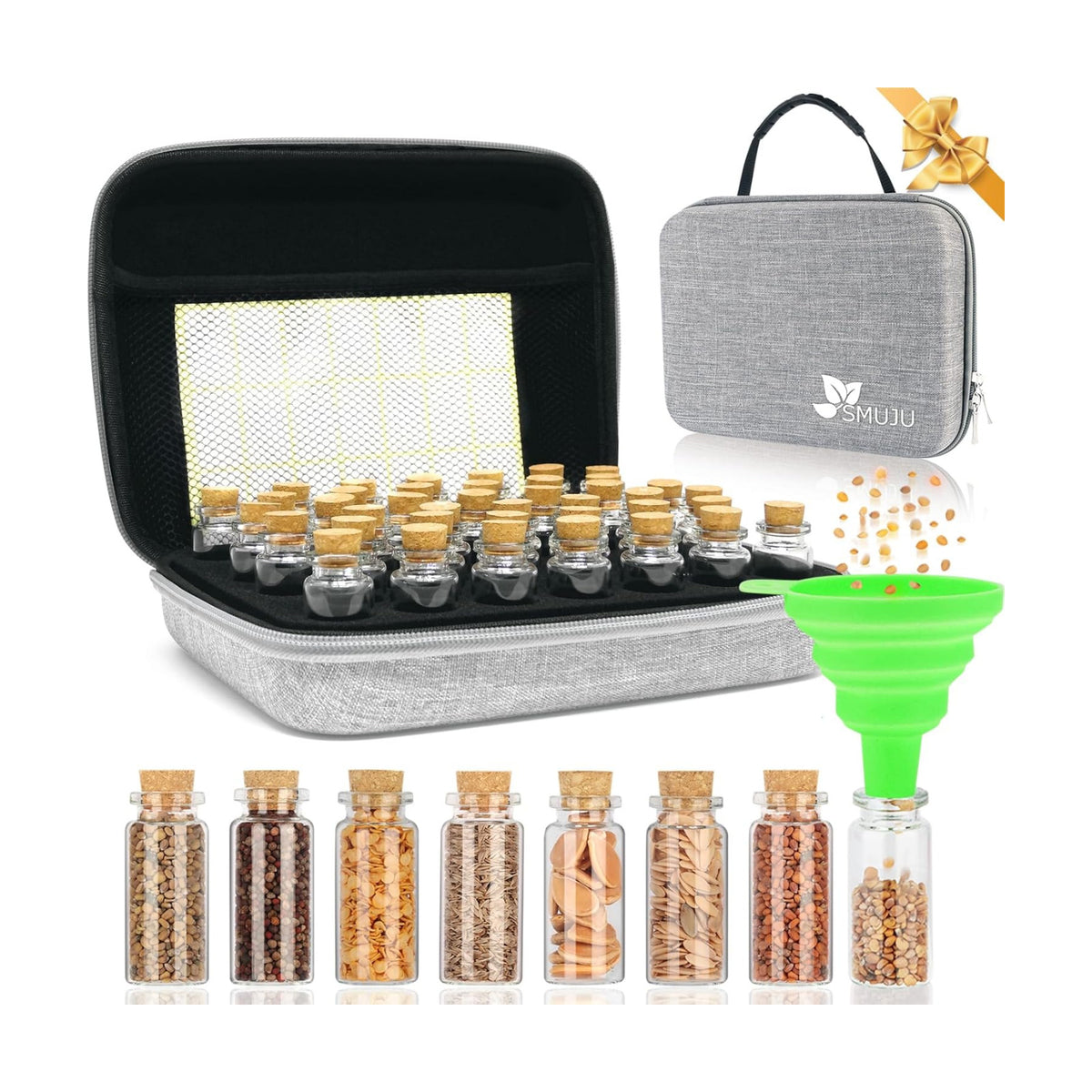 【40 Slots】 Seed Storage Organizer, Sturdy Seed Organizer Storage Box with Dual Zipper Bag and 42Pcs Label Stickers, Glass Seed Storage Container for Flower Vegetable Plants Garden Seeds Saving
