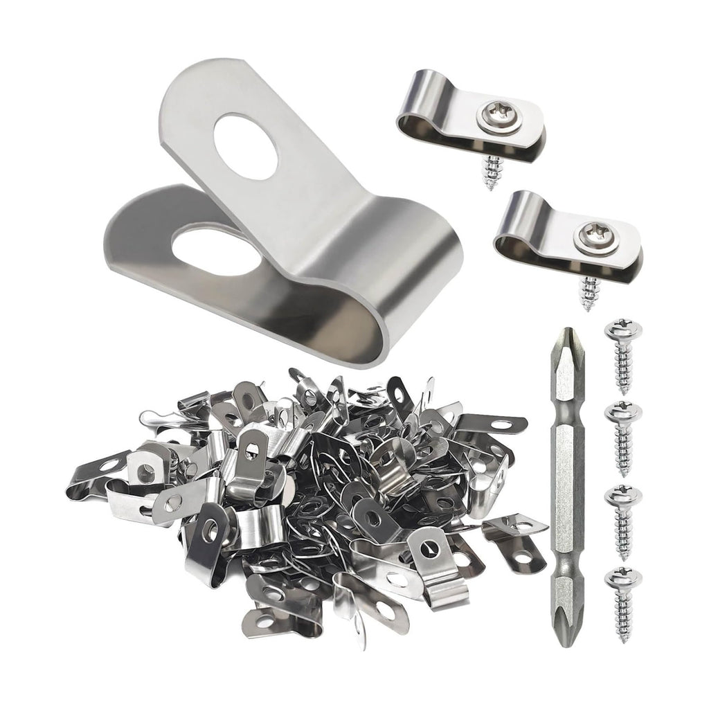 BESTEEL Upgraded 400 Pcs T304 Stainless Steel Wire Clips Cord Clamp Agricultural Fencing Fence Wire Clamps for 4, 6, 8