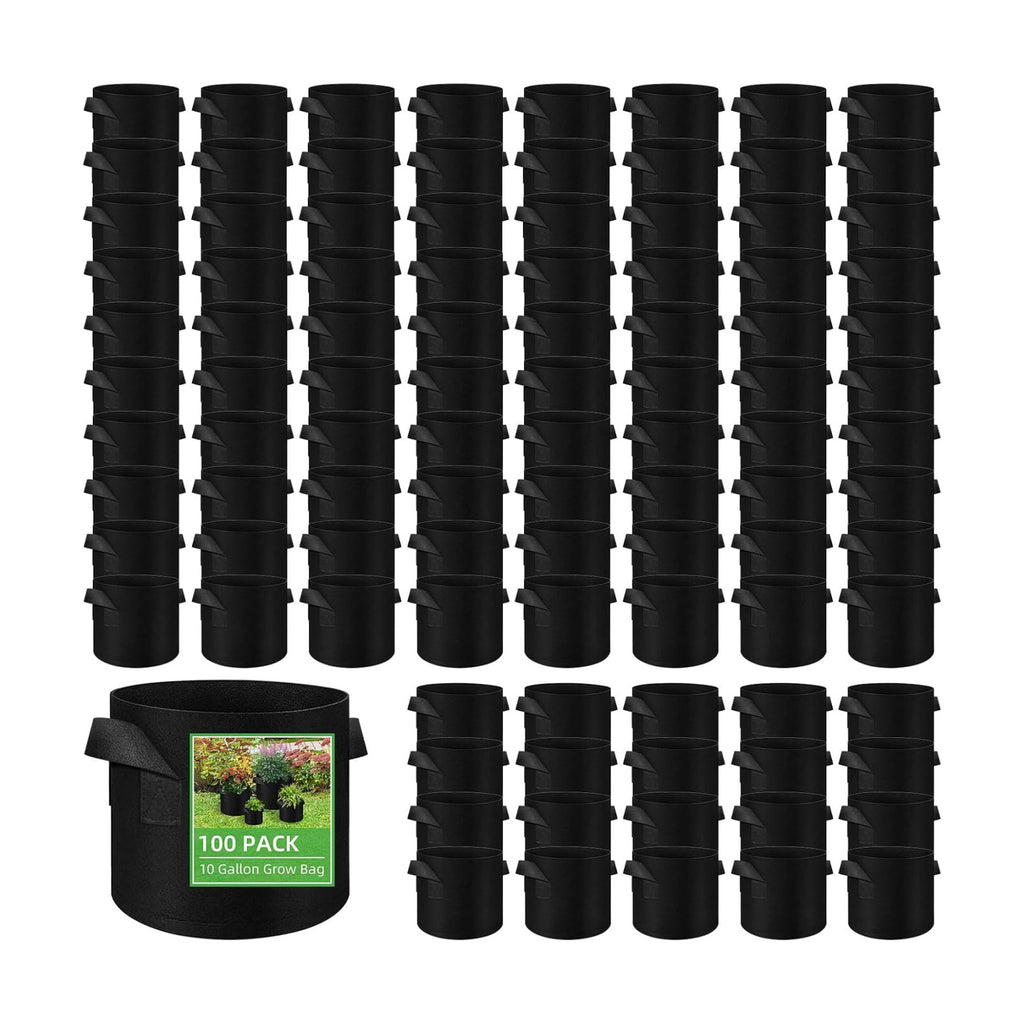 LITLANDSTAR 100-Pack 10 Gallon Grow Bags, Heavy Duty Thickened Nonwoven Aeration Fabric Pots with Handles, Aeration