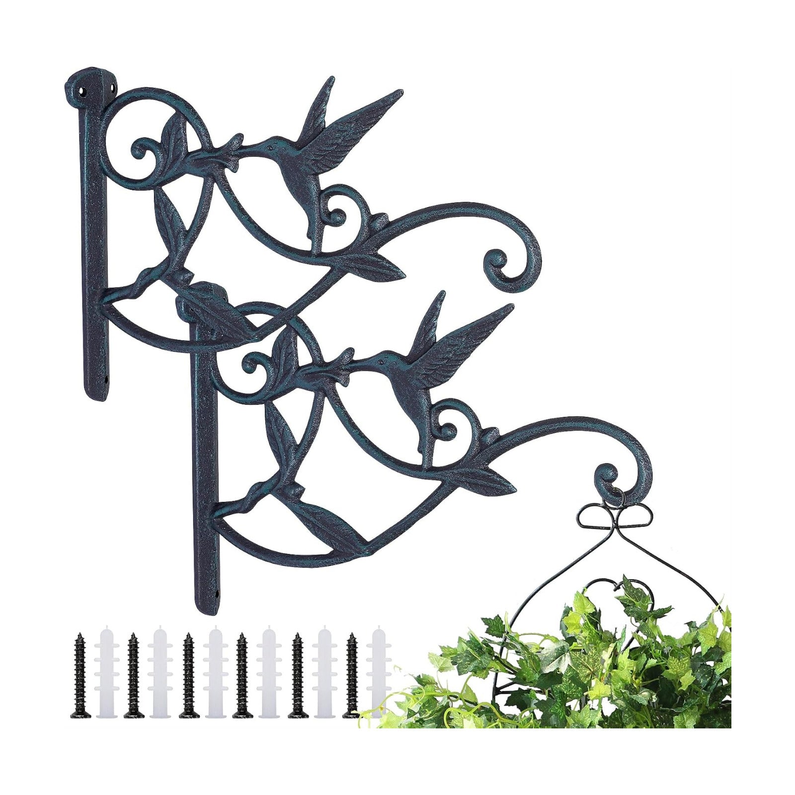 2PCS Plant Hangers Outdoor Heavy Duty Hanging Plant Bracket for Wall Indoor Garden Cast Iron Hummingbird Feeder Hooks