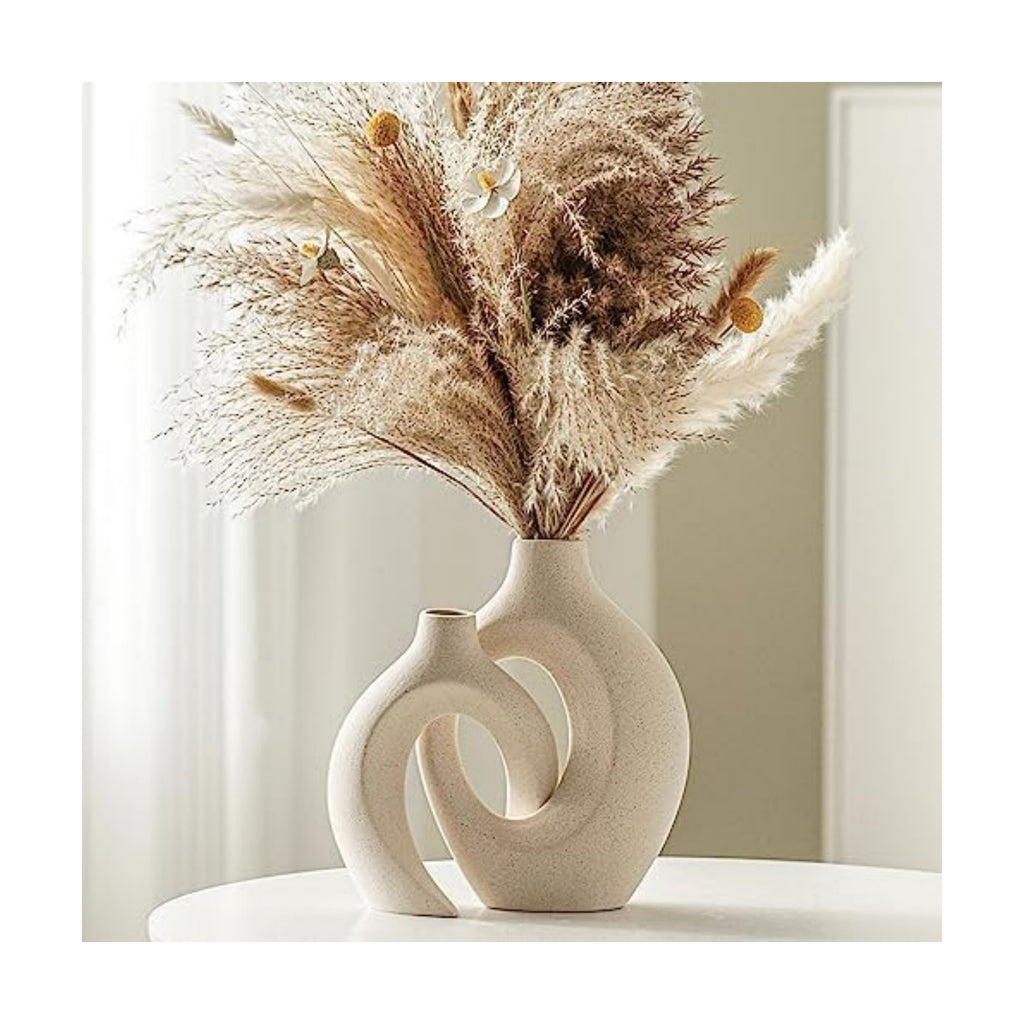 Lvases Snuggle Hollow Ceramic Vase Set of 2, Boho Tabletop Home Decor Vases