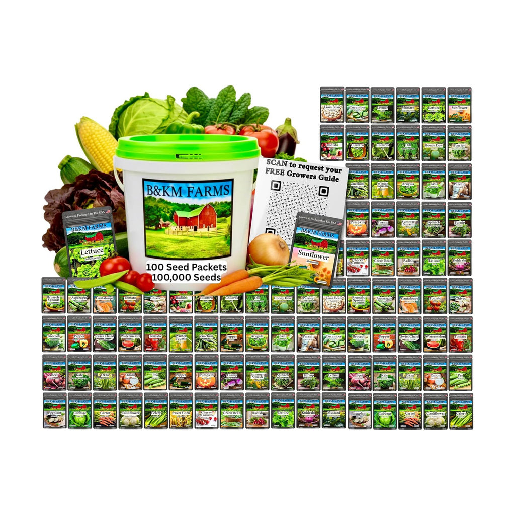 B&KM Farms 100,000 Non-GMO Heirloom Seed Kit-50 Fruit & Vegetable Variety