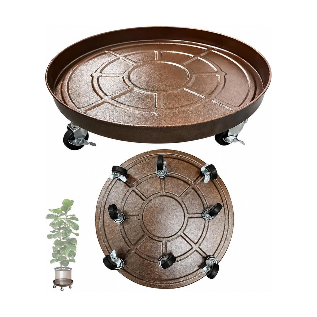 20" Metal Rolling Plant Caddy with Wheels, Indoor Outdoor, 2-Pack Bronze | Entirely Made of Metal, 8 x 360° Wheels