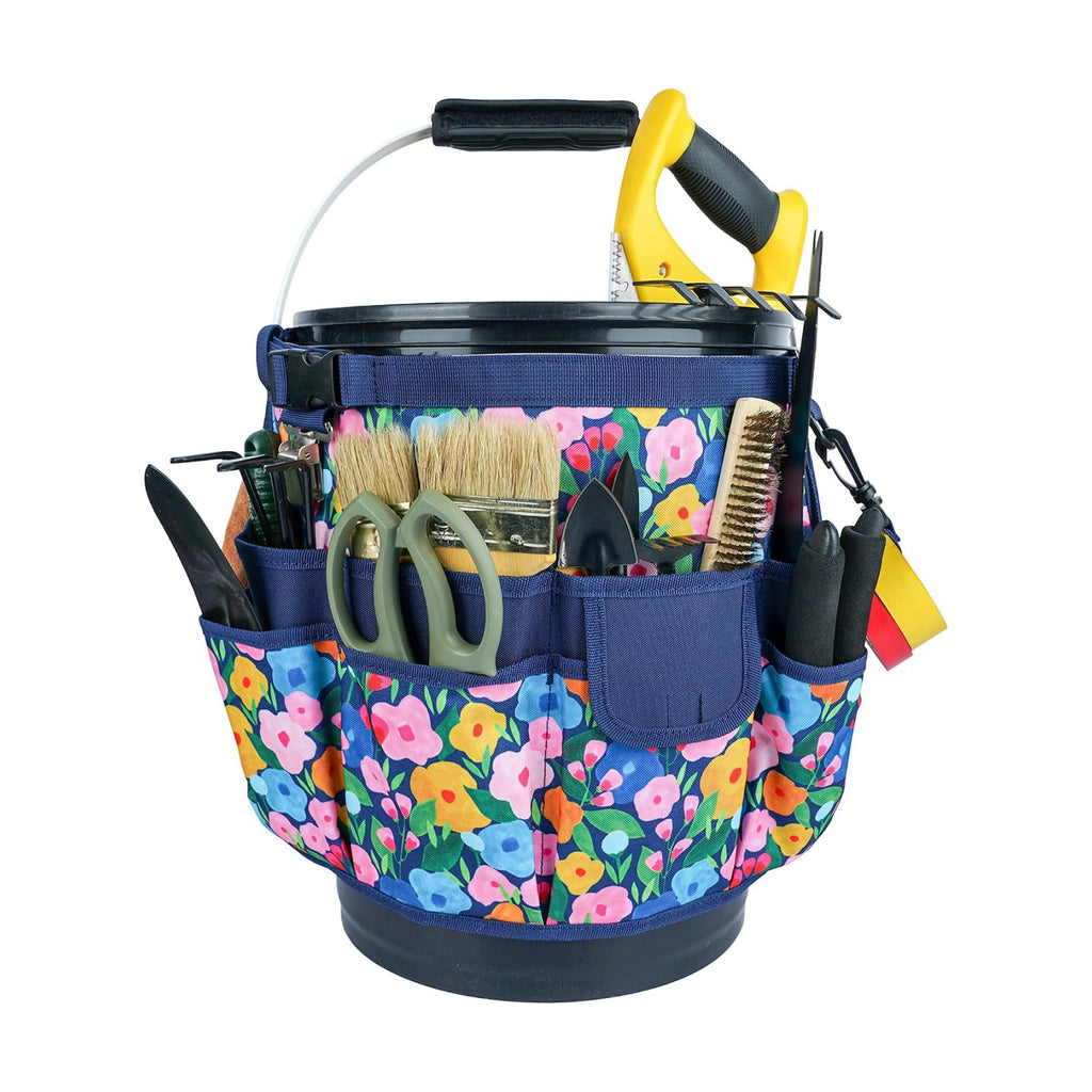 MELOTOUGH Bucket Caddy Organizer Bucket Tool Organizer for Garden Tools Fit 3.5 to 5 Gallon Bucket (Blue Flower)