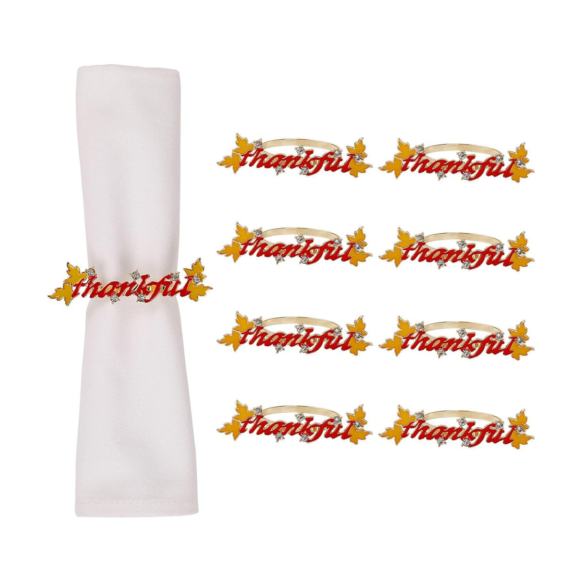 Thanksgiving Napkin Rings Set of 8, Thankful Napkin Rings with Words Metal Napkin Holders Gold Serviette Buckles for Thanksgiving Autumn Party Kitchen Dinner Table Decoration (Thankful)