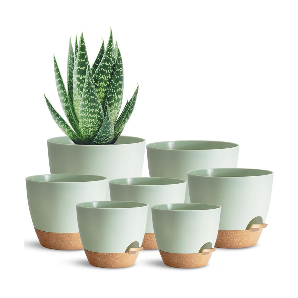 Self Watering Plant Pot with Drainage Hole,Plant Pots Outdoor Flower Pots for Indoor Plants,Modern Green Plastic Self