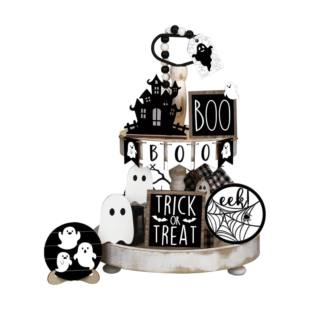 Umigy 15 Pcs Halloween Decor for Home Ghost Tiered Tray Decor Set