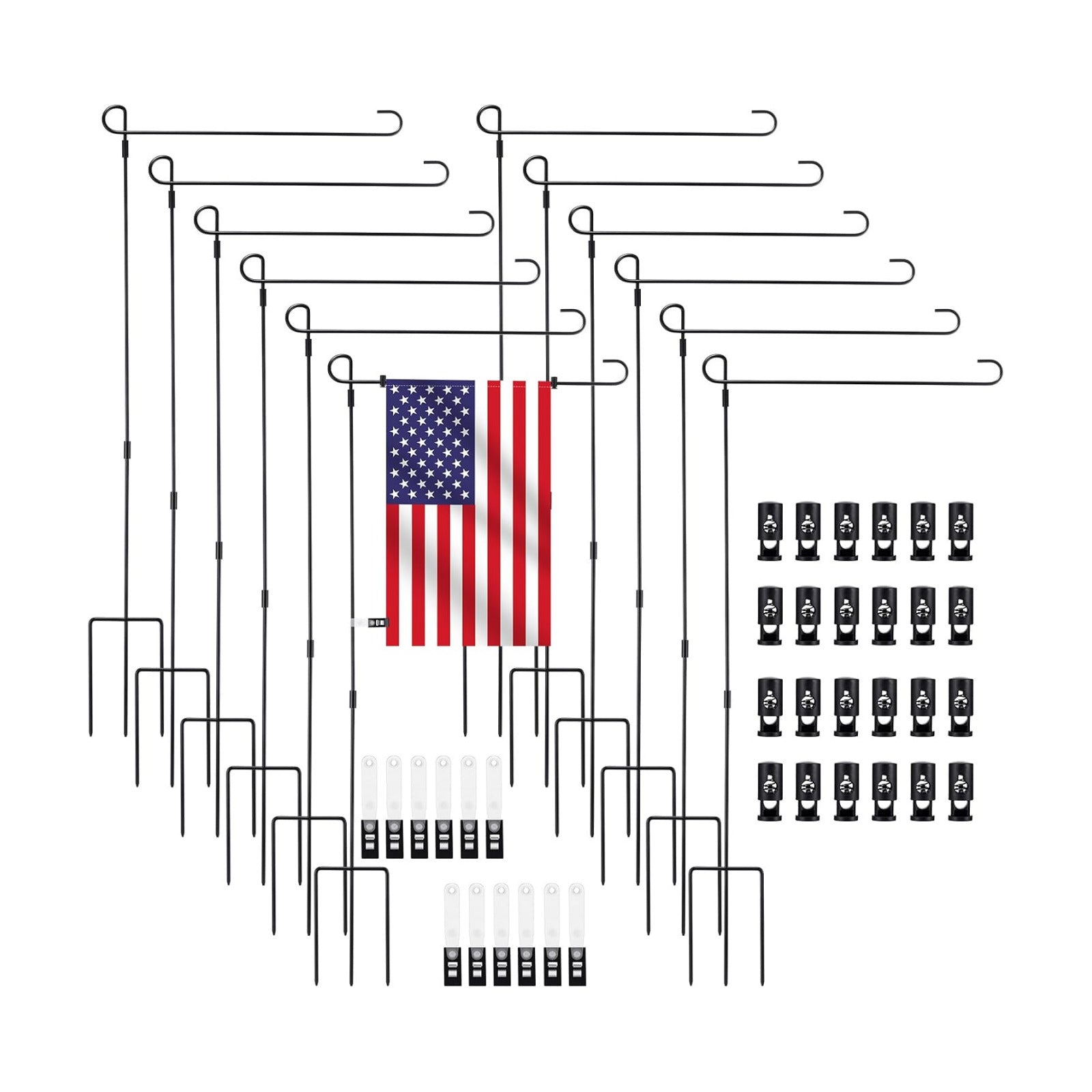 Therwen 12 Pack Garden Flag Stand 36.2 x 16.5 Yard Flag Holder Heavy Duty, with 3 Prong Base, Decorations,with Clip