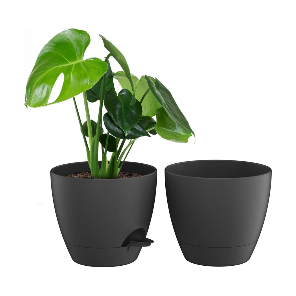 ZMTECH 10 Inch Plant Pots Set of 2 Planters for Indoor Plants Self Watering Pots Flower Pots with Drainage Holes and