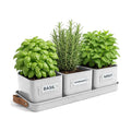 volila Herb Planter Indoor - Set of 3 Warmstone Indoor Herb Garden Pots for Plants with Leather Handled Tray - Window Sill Plant Shelf - Herb Pots with Drainage Holes and Labels