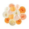 Beige-Orange Peach Fall Party-Decorations Paper-Lanterns- 14pcs Autumn Thanksgiving Harvest Birthday Boho Streamers Fan,Tissue Pom Poms, Baby Bridal Shower Wedding Engagement Decor Lasting Surprise