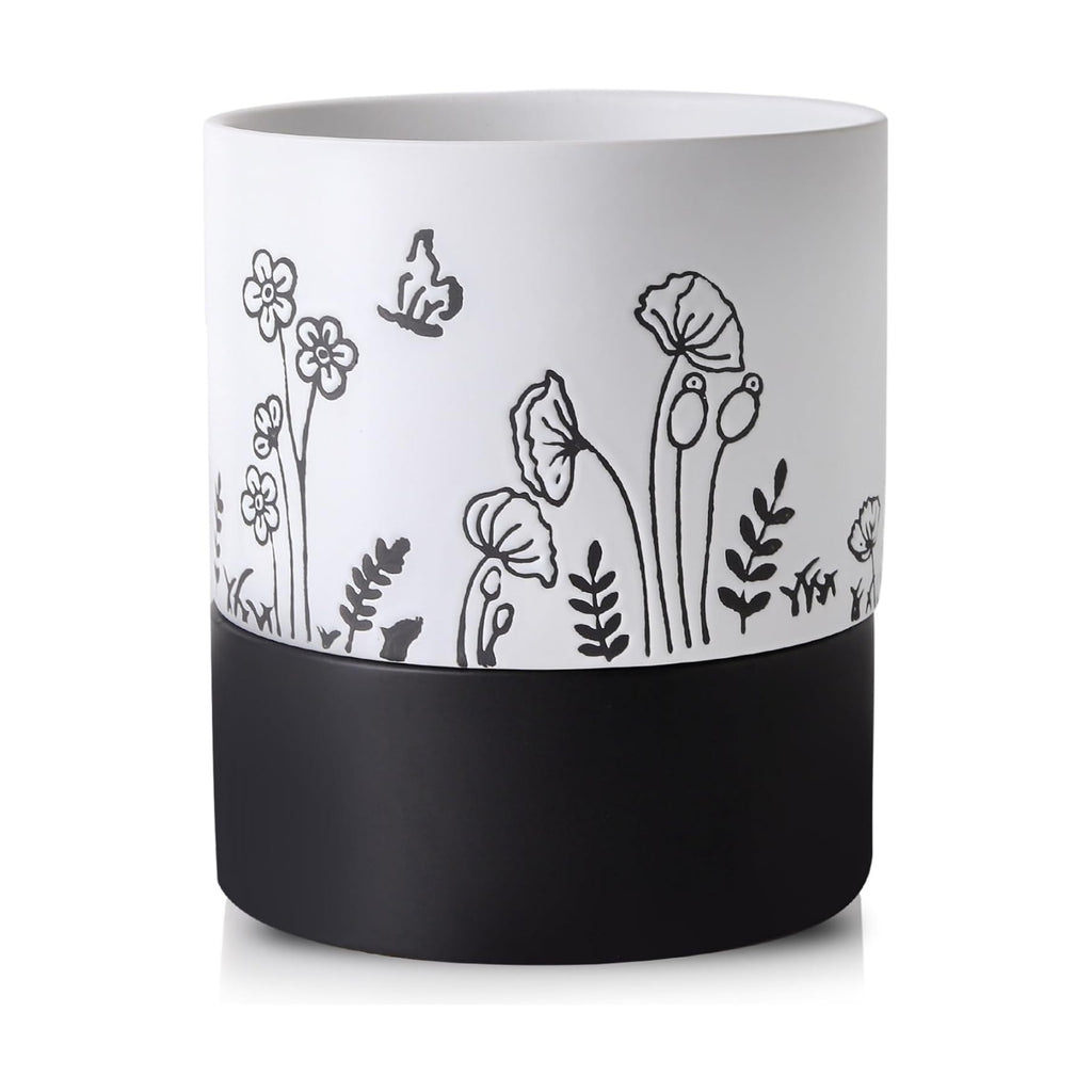 Nihow Self Watering Pots for Indoor Plants,6 Inch,White,Hand Painting | Ceramic Planter, Drainage Hole & Water Storage