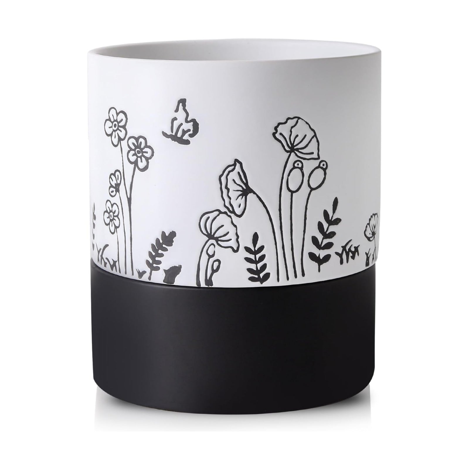 Nihow Self Watering Pots for Indoor Plants,6 Inch,White,Hand Painting | Ceramic Planter, Drainage Hole & Water Storage