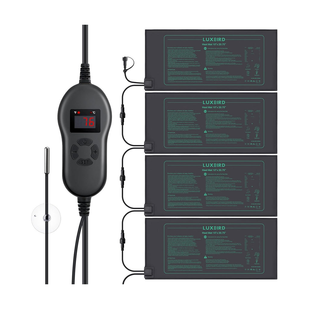 LUXBIRD 4 Pack Seedling Heat Mats with Digital Thermostat Controller, 10" x 20.75" Waterproof for Seed Starting