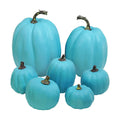 Winlyn 7 Pcs Assorted Artificial Teal Blue Pumpkins Halloween Faux Coastal Decorative Foam Pumpkins for Fall Baby Shower Thanksgiving Halloween Table Centerpiece Shelf Mantel Décor