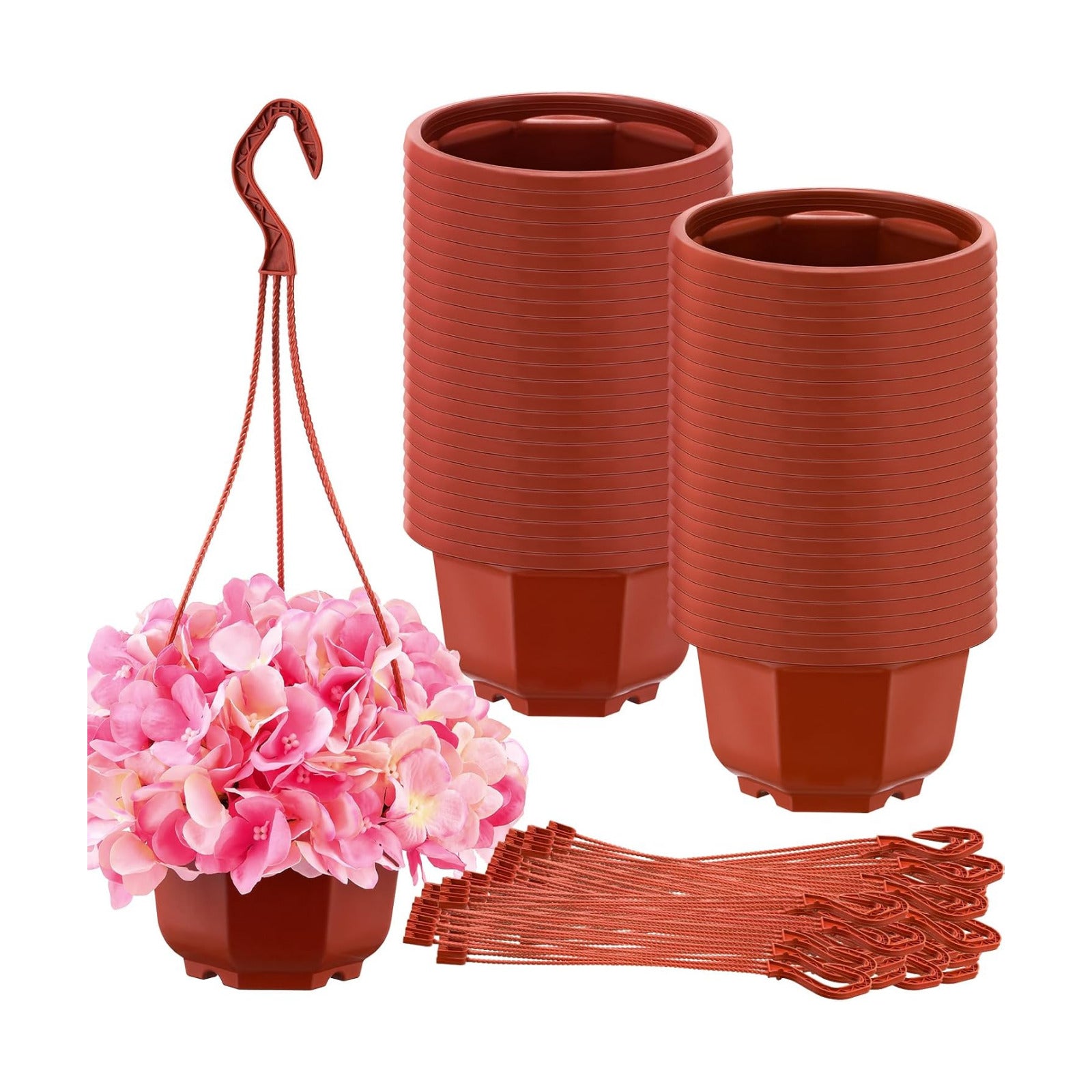 Roshtia 50 Pcs 5.9 inch Plastic Hanging Plant Pots with Hooks Flower Pots Baskets Outdoor Hanging Nursery Planter