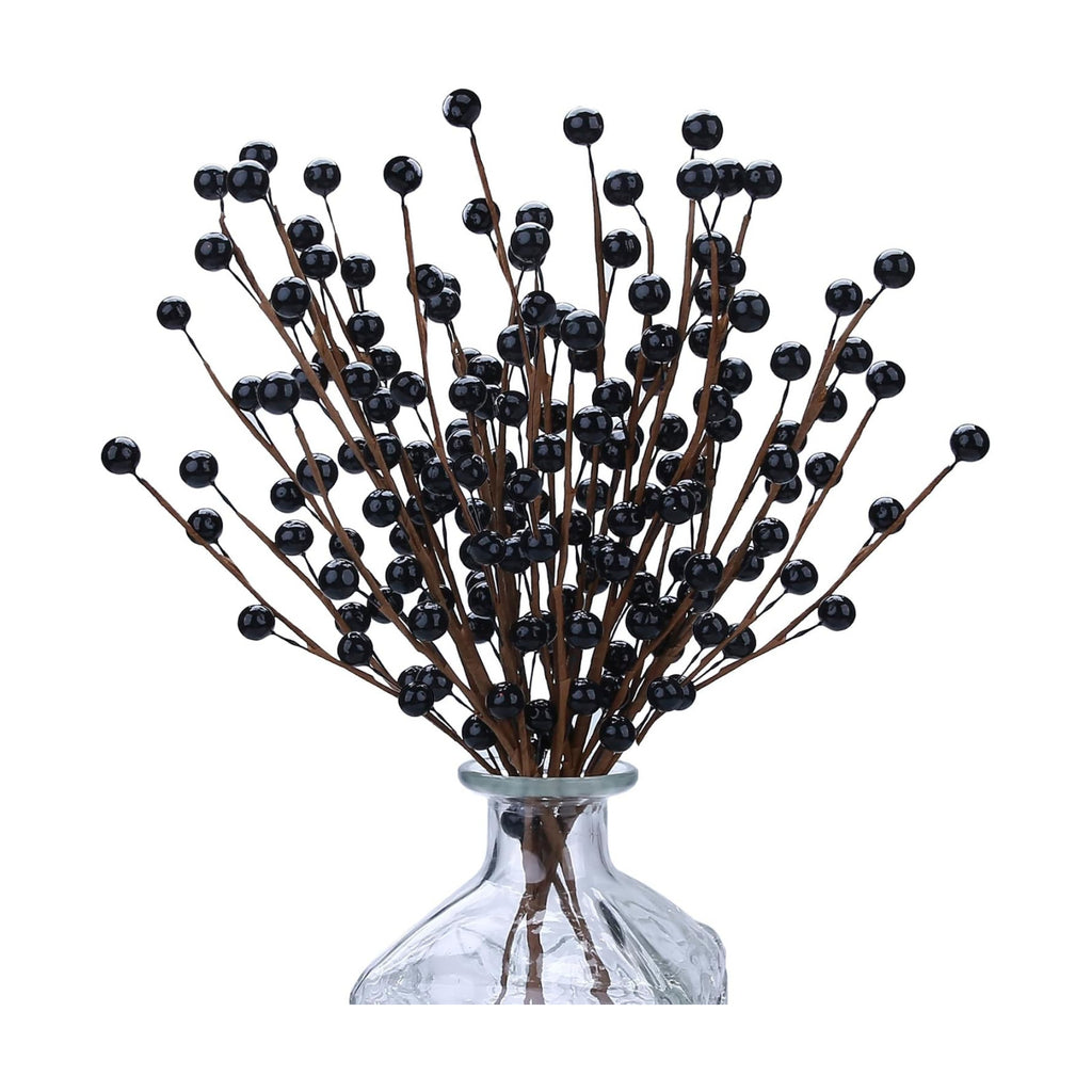 12 Pack14 Black Holly Berry Stems Halloween Ornaments Artificial Berry Stems Fake Holly Berry Picks for Christmas Tree Halloween Vase DIY Wreath Crafts Home Decor