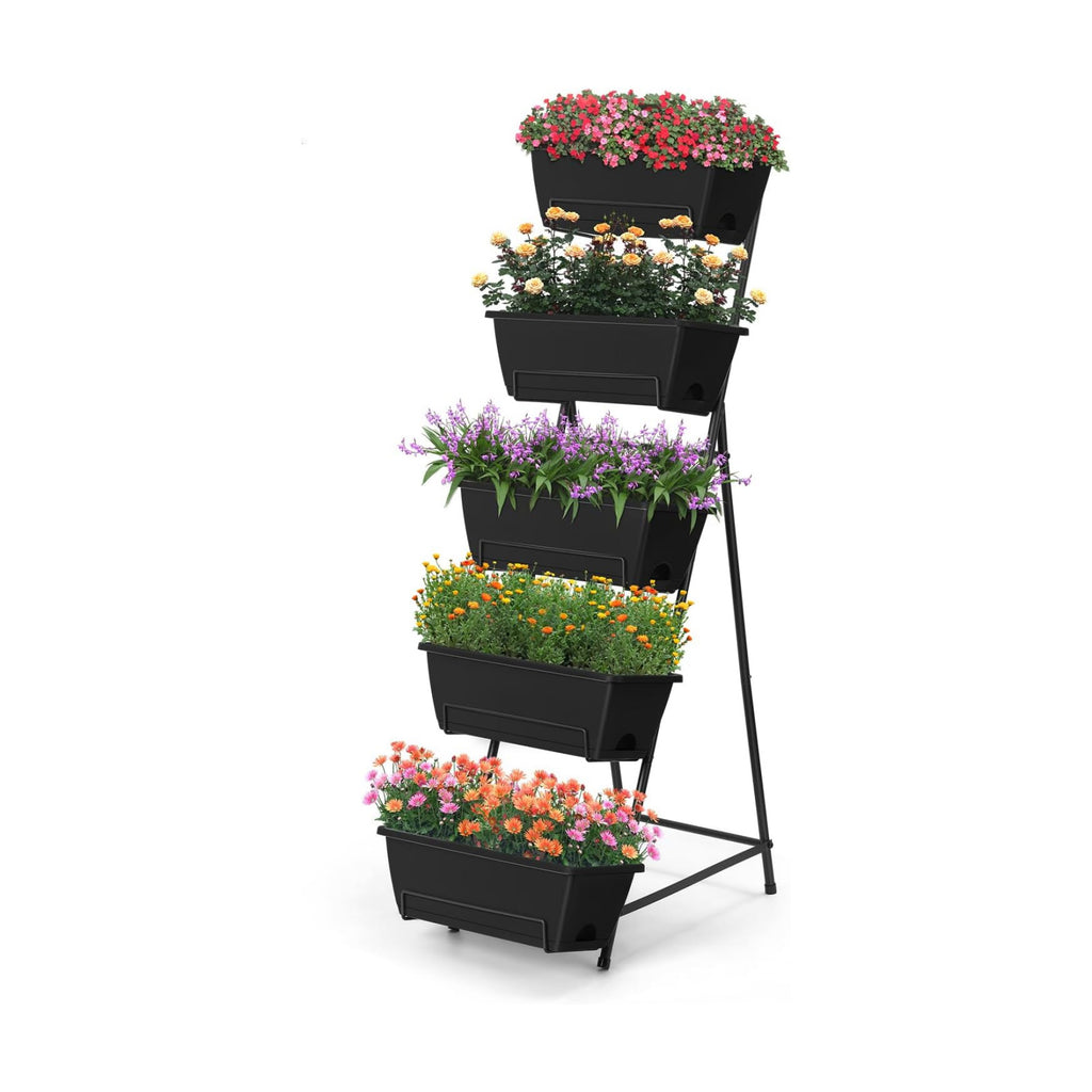 5 Tier Vertical Raised Garden Bed Planter Box, Vertical Raised Bed with Drainage Holes for Indoor Outdoor Herbs Flowers