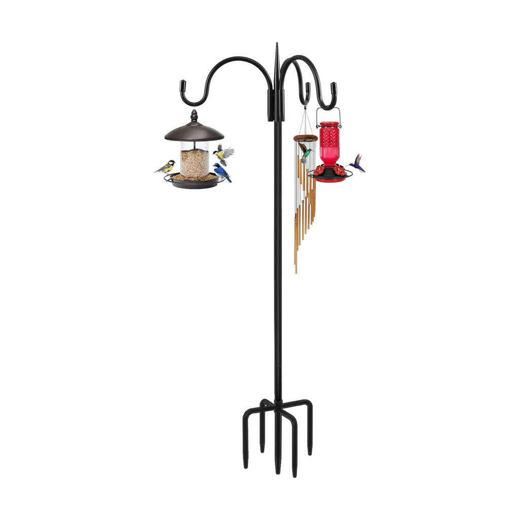 FEED GARDEN Heavy Duty Shepherds Hook 92" Triple Hooks - Metal 5-Prong Base, Adjustable (44/60/76/92") - 15lb Capacity Bird Feeder Pole for Hanging Plants, Solar Lanterns, Wind Chimes, 1 Pack