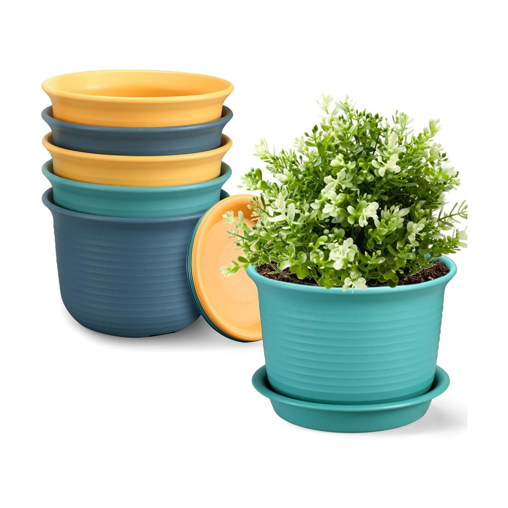 7 inch Plant Pots, 6 Pack Flower Pots,Planters for Indoor Outdoor Plants, Planters with Drainage Hole and Tray