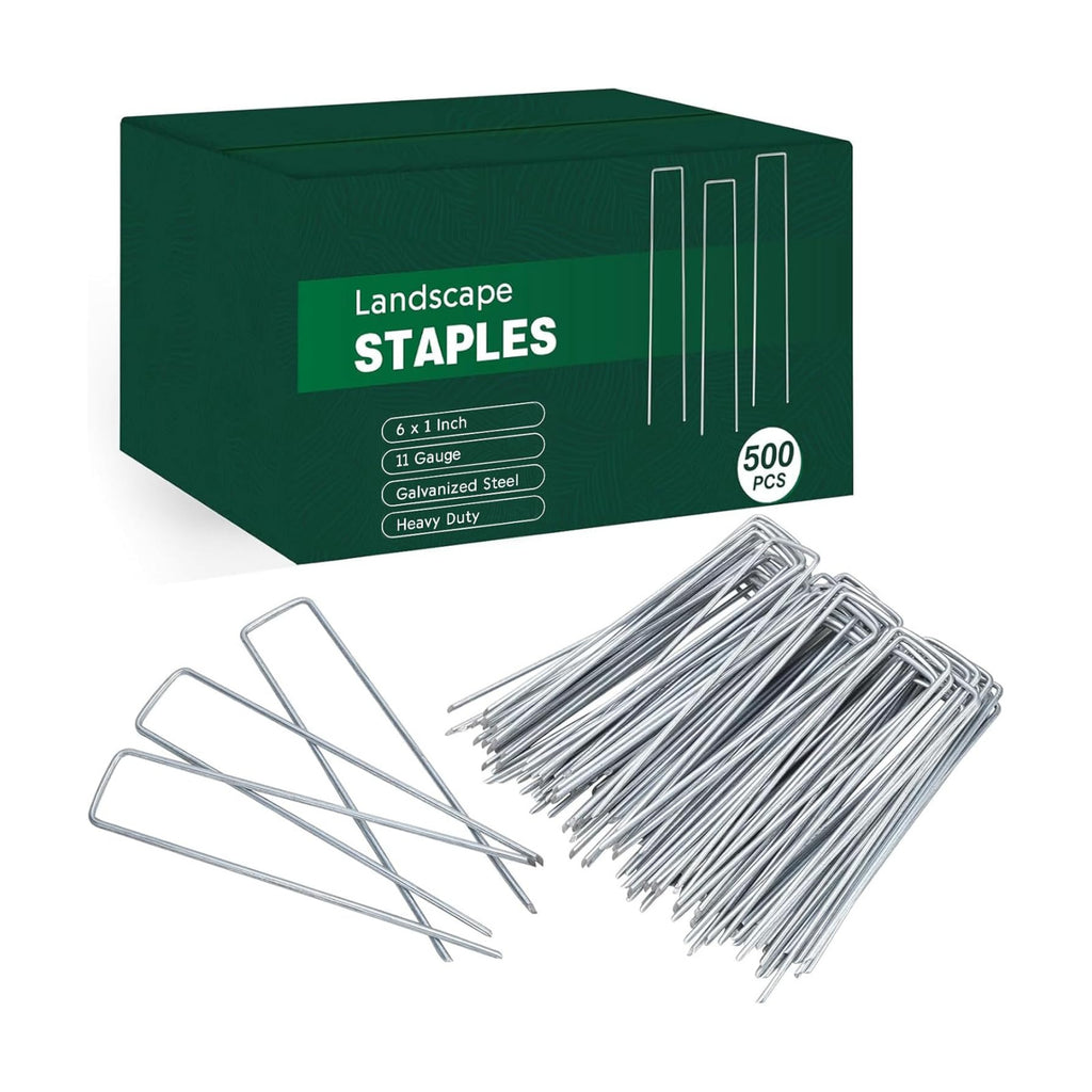 CEWOR 500 Pack 6 Inch Landscape Staples 11 Gauge Garden Stakes, Garden Staples Galvanized U-Shaped Pins Lawn Ground