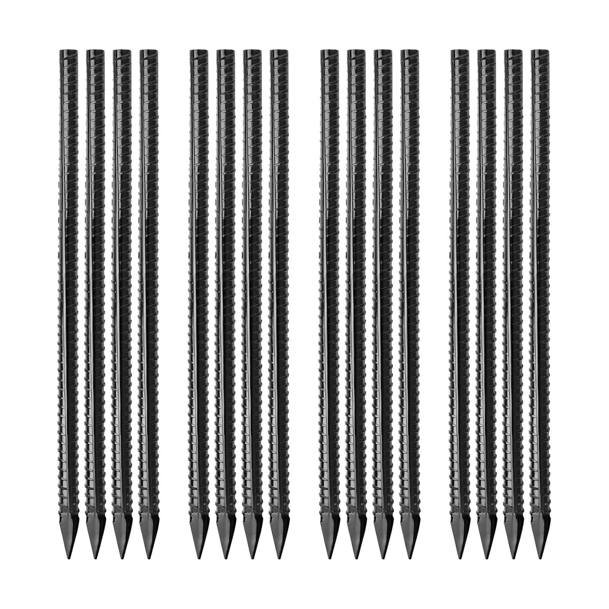 Besitu 16 inches Ground Rebar Stakes (16 pcs) Heavy Duty Metal Spikes for Concrete Timber Garden Plant, Long Straight Steel Stakes for Tent, 3/8" Thickness Ground Anchors with Chisel Point End, Black