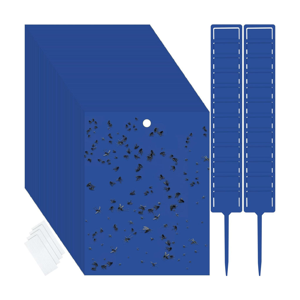 Qualirey 100 Pcs 6 x 8 in Blue Sticky Traps for Gnats Plant Insect Trap | Dual Sided Strong Sticky, Fungus Fruit Flies