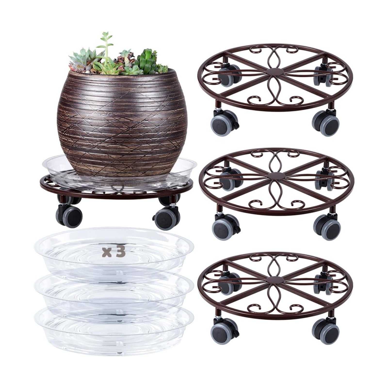 3 Pack Plant Caddy with Wheels Heavy Duty 13.5 Inches Metal Plant Stand with Wheels Plant Dolly Rolling Plant Stand