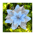 FurRain Christmas Poinsettia Artificial Flowers Decorations 5.5" Christmas Tree Wreaths Garland Decoration 12 Pcs Glitter Flowers Picks Decor for Xmas Wedding Party Ornaments (Light Blue)