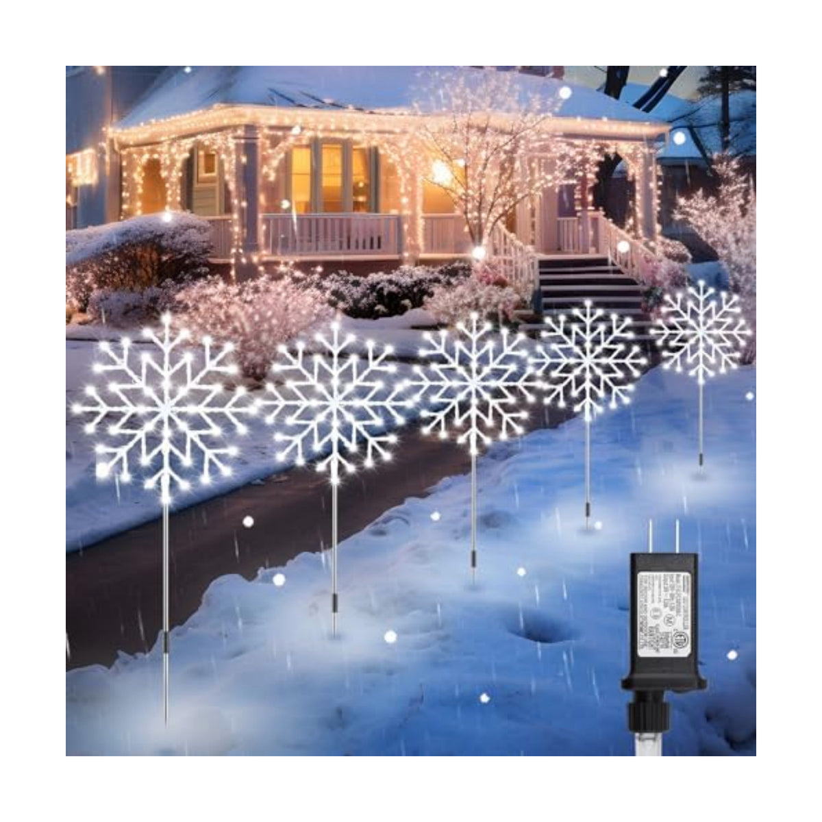 Brightown Snowflake Lights Outdoor, 5 Large Snowflake Christmas Pathway Lights Outdoor Christmas Decorations Yard Sidewalk Walkway Driveway Marker Stake, White